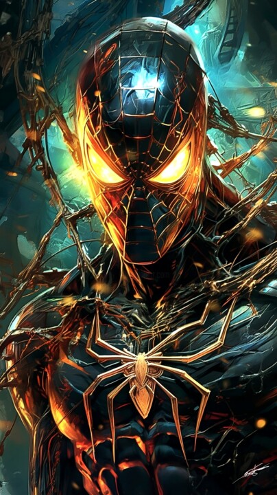 Arts numériques intitulée "Electrique Spider-M…" par Frédéric Font (Chroma), Œuvre d'art originale, Peinture numérique Monté…