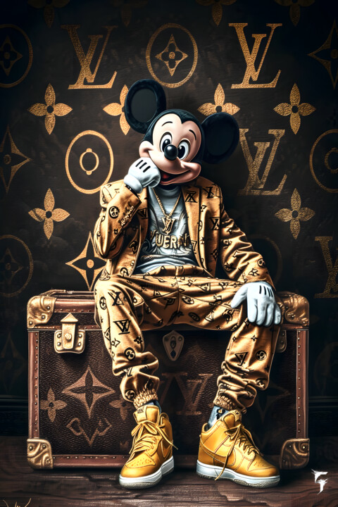 Digital Arts titled "Mickey x Louis Vuit…" by Frédéric Font (Chroma), Original Artwork, Digital Painting Mounted on Wood Str…