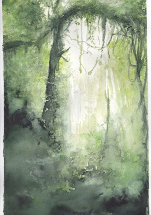 Картина под названием "La jungle." - Frédéric Fournier, Подлинное произведение искусства, Акварель
