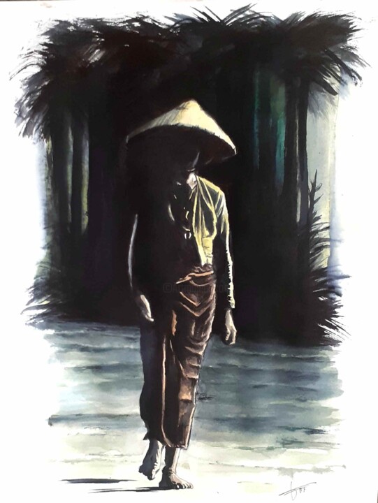Painting titled "Chien Puor." by Frédéric Fournier, Original Artwork, Watercolor