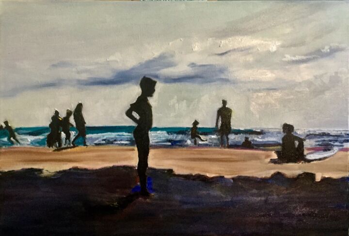 Painting titled "Carcans plage 01" by Frederic Gauthier, Original Artwork, Oil