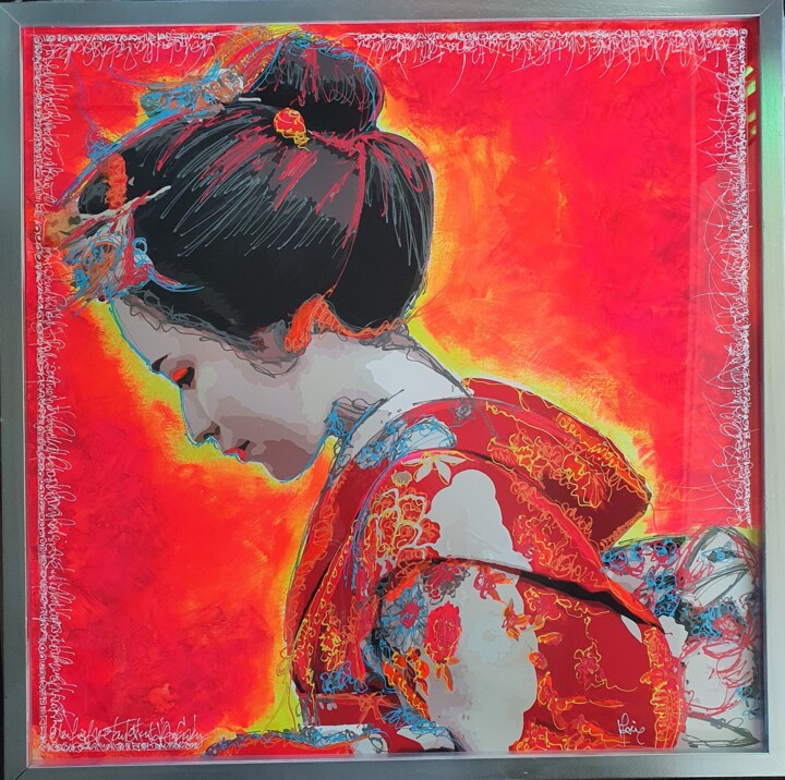 Peinture intitulée "Geisha 3" par Frédéric Haire, Œuvre d'art originale, Acrylique Monté sur Châssis en bois