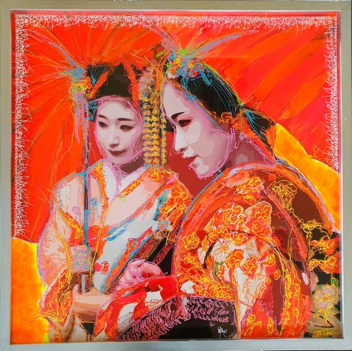 Painting titled "Geisha 4" by Frédéric Haire, Original Artwork, Acrylic Mounted on Wood Stretcher frame