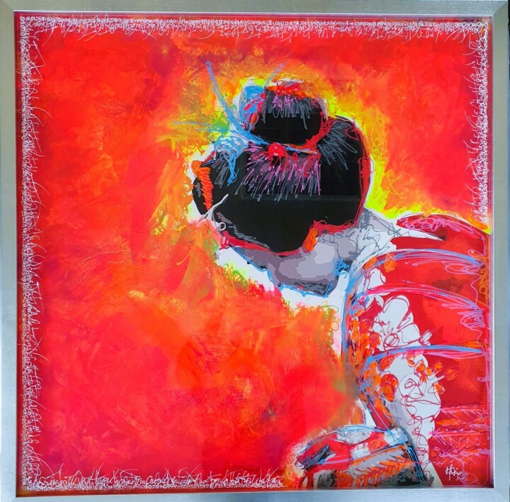 Painting titled "Geisha 2" by Frédéric Haire, Original Artwork, Acrylic Mounted on Wood Stretcher frame