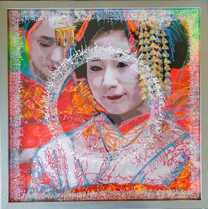 Painting titled "Geisha 5" by Frédéric Haire, Original Artwork, Acrylic Mounted on Wood Stretcher frame