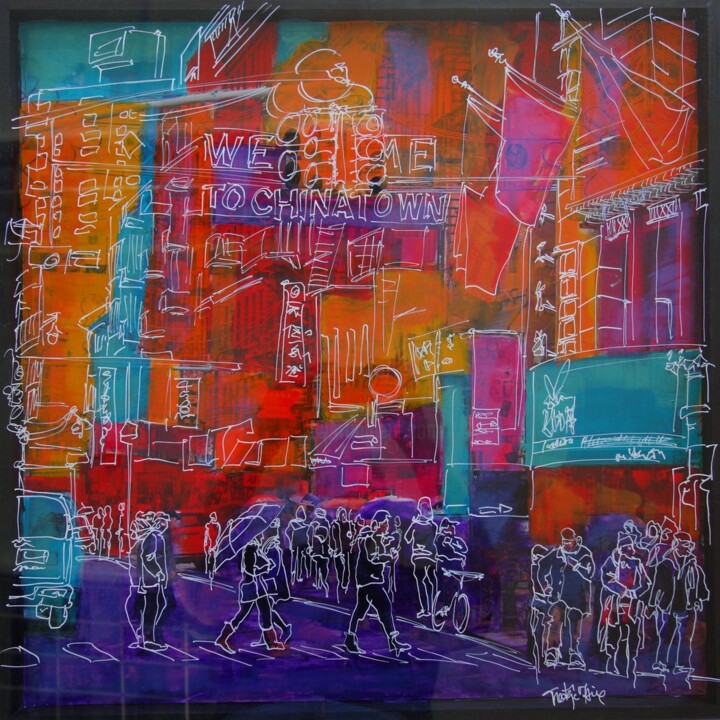 Peinture intitulée "Welcome to Chinatown" par Frédéric Haire, Œuvre d'art originale, Encre