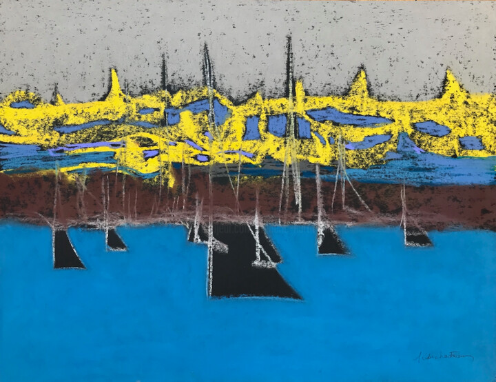 Disegno intitolato "Paysage maritime" da Frédéric Hartmann, Opera d'arte originale, Pastello