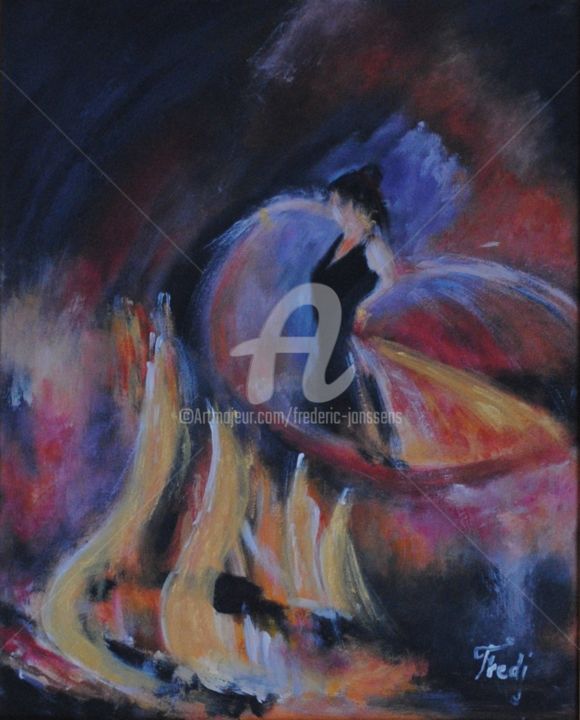 Painting titled "Flamenco enflammé" by Frederic Janssens (Fredj), Original Artwork, Acrylic