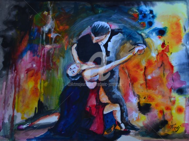 Painting titled "Tango fusion" by Frederic Janssens (Fredj), Original Artwork, Ink