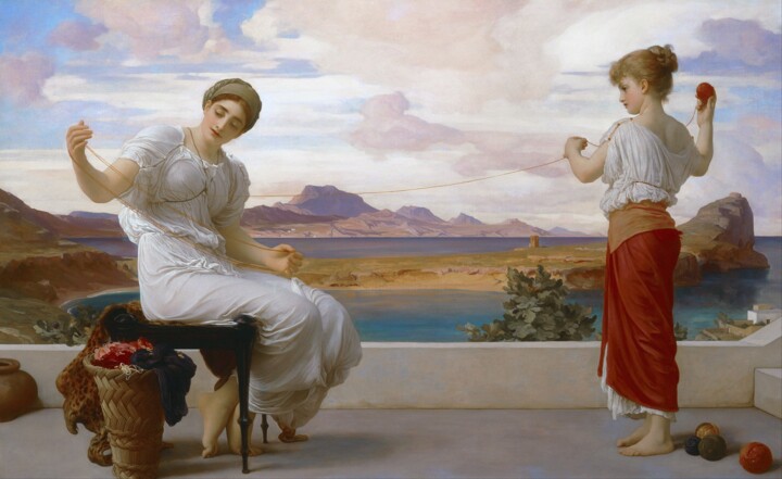 Pintura intitulada "Enrouler l'écheveau" por Frederic Leighton, Obras de arte originais, Óleo