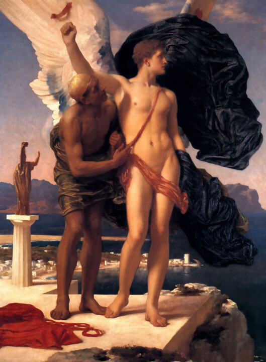 Pintura intitulada "Icare et Dédale" por Frederic Leighton, Obras de arte originais, Óleo
