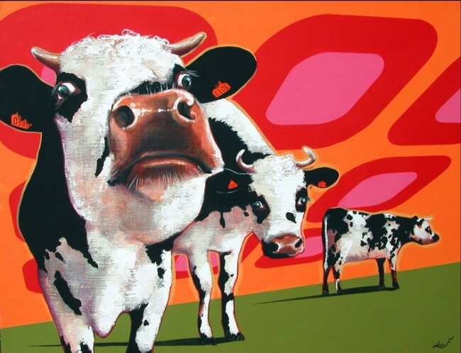 Schilderij getiteld "cows" door Frédéric Leleu, Origineel Kunstwerk