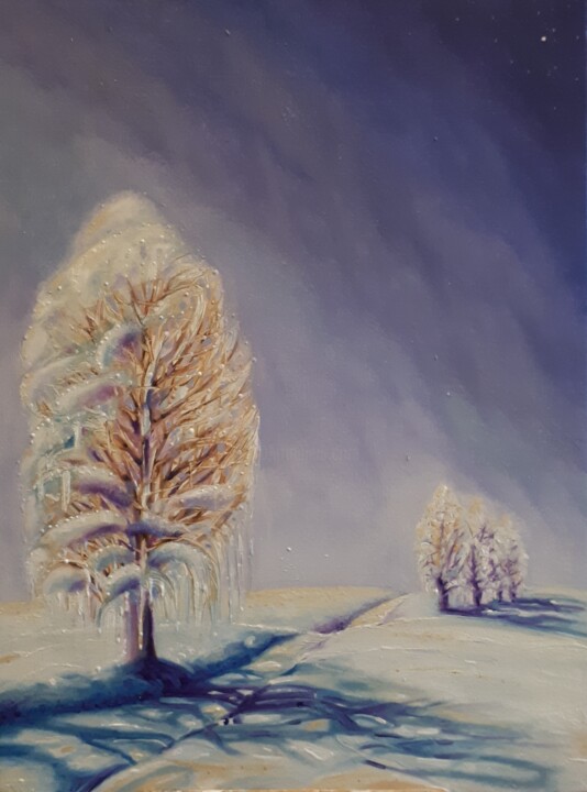 Peinture intitulée "Un hiver sur Luyten…" par Frédéric Letrun, Œuvre d'art originale, Huile Monté sur Panneau de bois