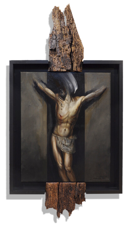 Pintura intitulada "Crucifixion au bois…" por Frédéric Martin, Obras de arte originais, Óleo