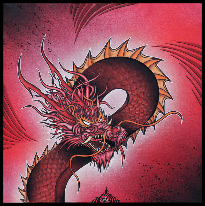 Pintura intitulada "Red dragon" por Frédéric Morelli, Obras de arte originais