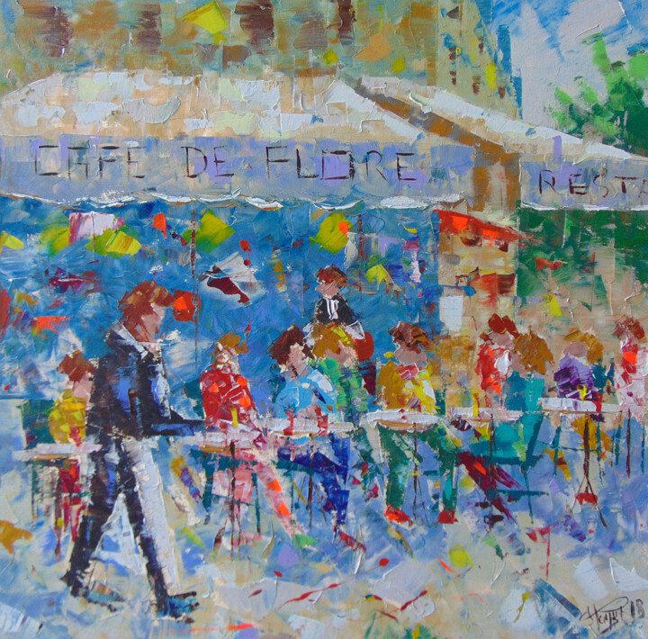 Painting titled "Cafe de Flore Paris" by Frederic Payet, Original Artwork, Acrylic