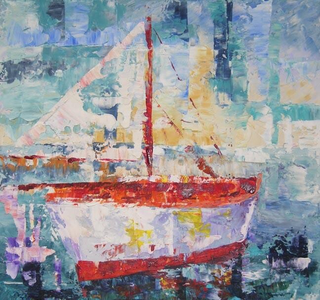 Painting titled "Red boat" by Frederic Payet, Original Artwork