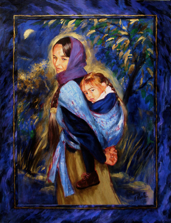 Painting titled "Maternité Bleue" by Frederic Reverte, Original Artwork, Acrylic