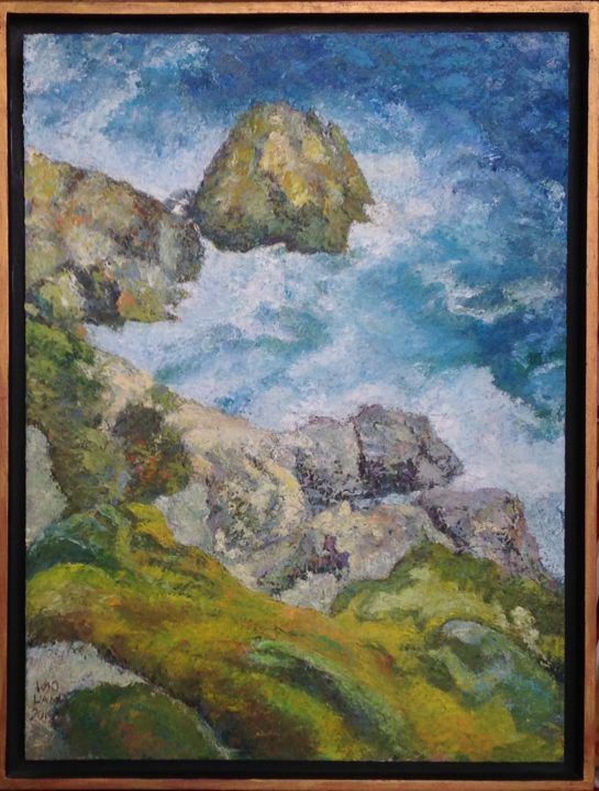 Painting titled "Marine falaise Cors…" by Frederic Wioland, Original Artwork, Oil Mounted on Wood Panel