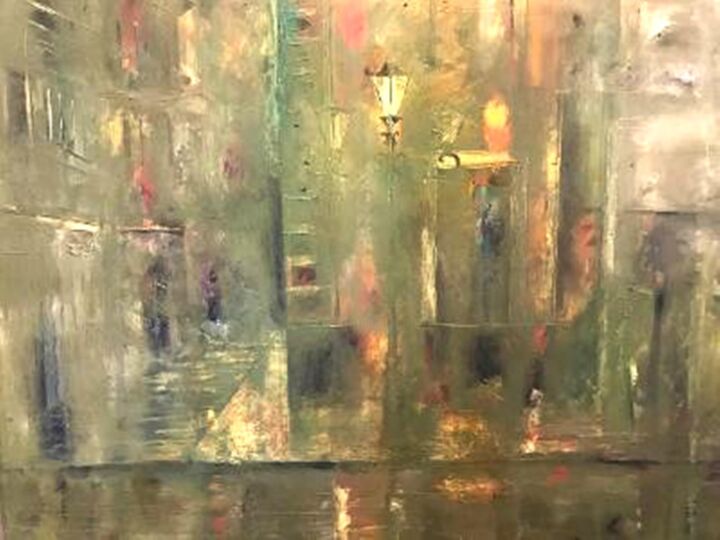 Painting titled "London Fog" by Frederick Lyle Morris, Original Artwork, Oil