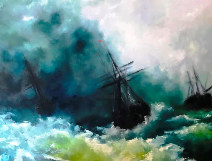 Painting titled "Storms at Sea by Fr…" by Frederick Lyle Morris, Original Artwork, Oil