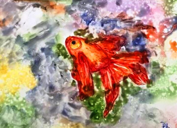 Peinture intitulée "Gold Fish - By Pat…" par Frederick Lyle Morris, Œuvre d'art originale, Aquarelle