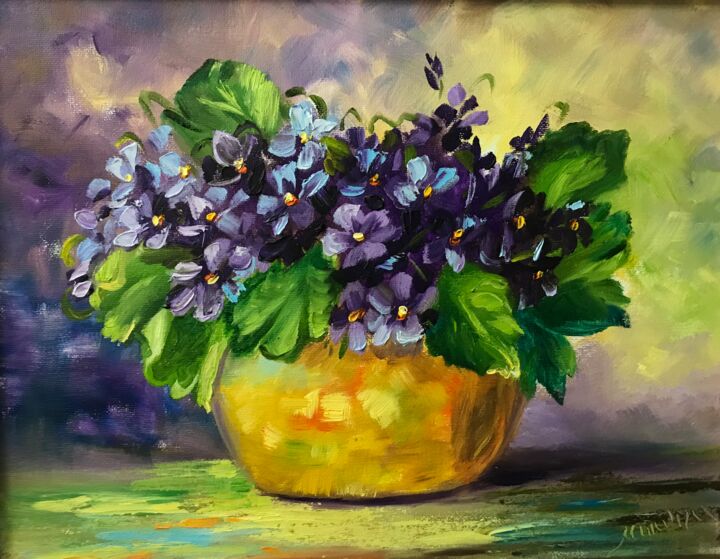 Painting titled "Violets - by Marina…" by Frederick Lyle Morris, Original Artwork, Oil