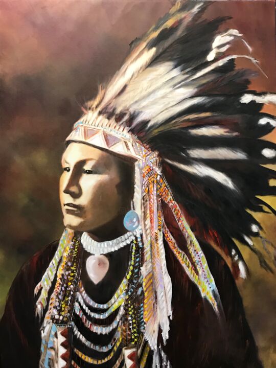 Painting titled "Red Cloud" by Frederick Lyle Morris, Original Artwork, Oil