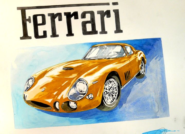Disegno intitolato "FERRARI 250 GTO" da Federico De Muro, Opera d'arte originale, Acquarello