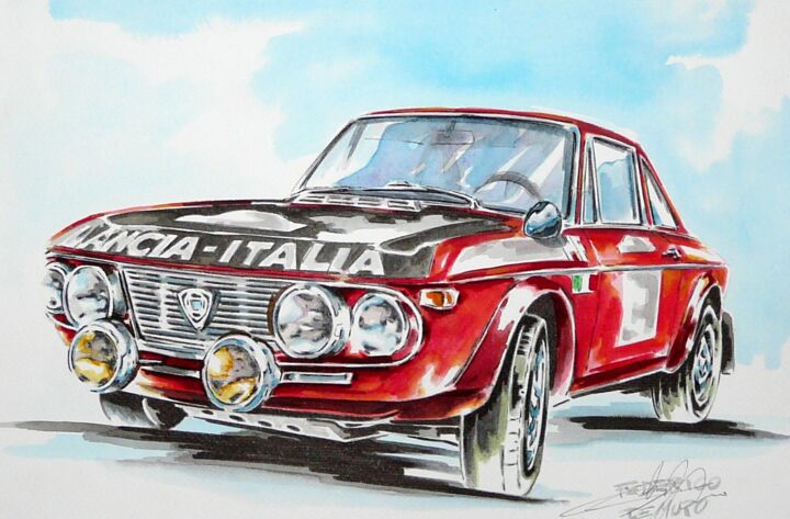 Disegno intitolato "LANCIA FULVIA coupe…" da Federico De Muro, Opera d'arte originale, Acquarello