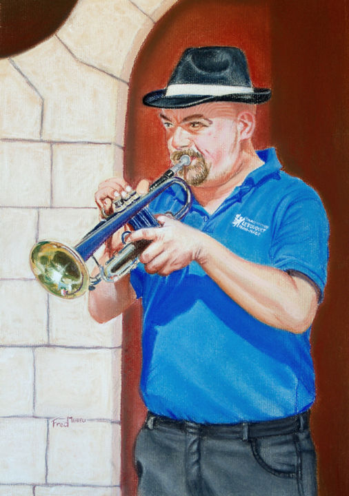 Painting titled "Harmonie Jazz Band…" by Fred Mahieu, Original Artwork, Pastel