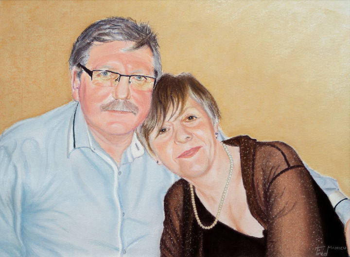 "Sylviane et Didier" başlıklı Tablo Fred Mahieu tarafından, Orijinal sanat, Pastel