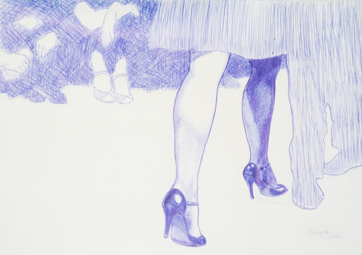 Dessin intitulée "tango argentin - La…" par Frédéricque Gina /, Œuvre d'art originale, Stylo à bille