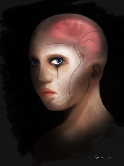 Digital Arts titled "Femme Cyborg" by Frédéric Sagot, Original Artwork, Digital Painting