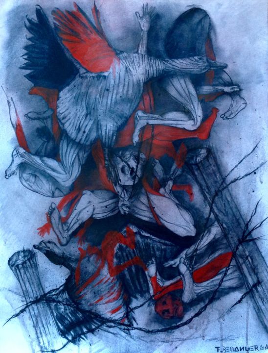 Dessin intitulée "La fuite (dessin 4)" par Frederik Bellanger, Œuvre d'art originale, Graphite
