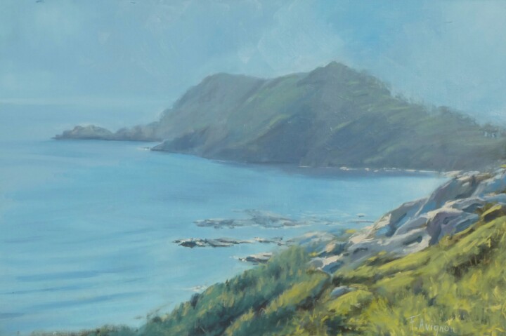 Painting titled "Cap Taillat" by Frédérique Avignon, Original Artwork, Oil Mounted on Wood Stretcher frame