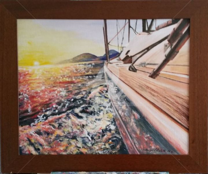 Peinture intitulée "Série-voilier,-sous…" par Frederique Colombelle, Œuvre d'art originale, Acrylique