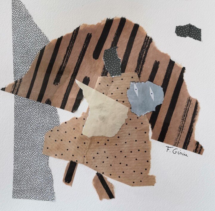 Collages intitulée "La tête dans le nua…" par Frédérique Girin, Œuvre d'art originale, Collages Monté sur Panneau de bois