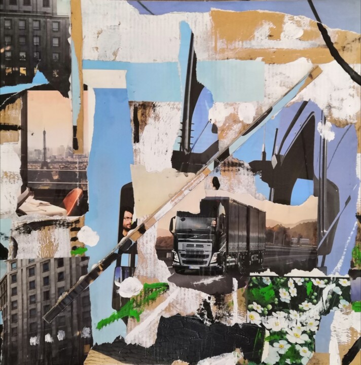 Collages titulada "Retour à l'essentiel" por Frédérique Girin, Obra de arte original, Collages Montado en Bastidor de camill…