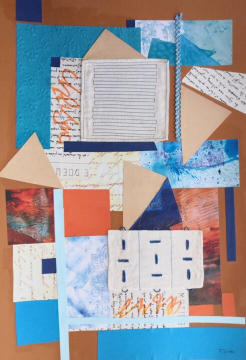 Collages intitulée "Un air de pyramides" par Frédérique Girin, Œuvre d'art originale, Collages Monté sur Plexiglas
