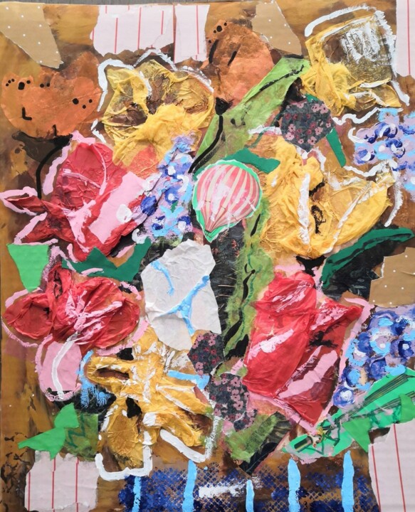 Malerei mit dem Titel "Densité florale" von Frédérique Girin, Original-Kunstwerk, Acryl Auf Holzplatte montiert