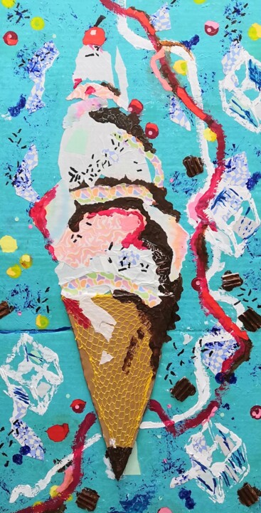 Schilderij getiteld "Cornet glacé" door Frédérique Girin, Origineel Kunstwerk, Acryl Gemonteerd op Houten paneel