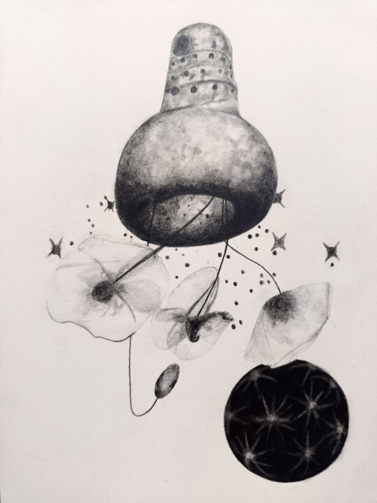 Dessin intitulée "Ovni/Ufo" par Frédérique Lanquetin, Œuvre d'art originale, Crayon
