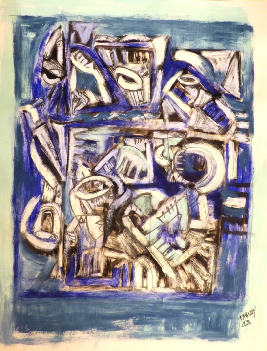 Painting titled ""Blue BLUES"" by Frédérique Manley, Original Artwork, Oil