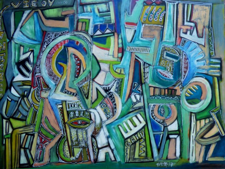 Painting titled ""construction sur l…" by Frédérique Manley, Original Artwork, Oil