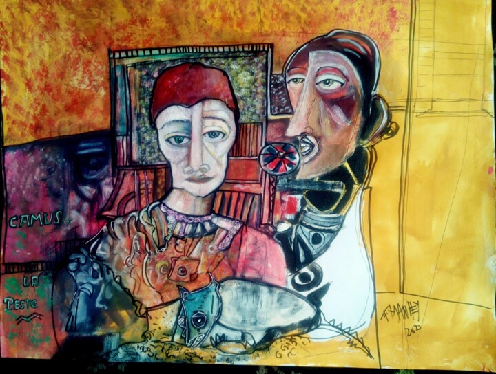 Painting titled ""La peste 2020"" by Frédérique Manley, Original Artwork, Gouache