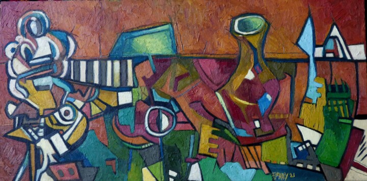 Painting titled "Nature morte fin 20…" by Frédérique Manley, Original Artwork, Oil