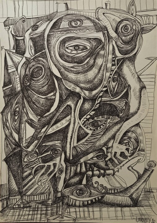 Σχέδιο με τίτλο ""construction octob…" από Frédérique Manley, Αυθεντικά έργα τέχνης, Μαρκαδόρος