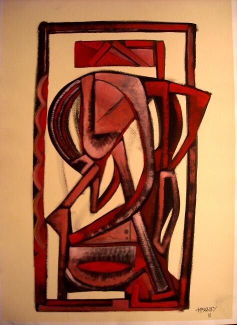 Pintura intitulada "silhouette rouge" por Frédérique Manley, Obras de arte originais, Óleo