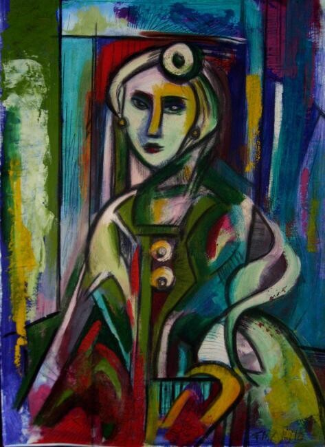 Painting titled ""la dame dannée"" by Frédérique Manley, Original Artwork, Oil